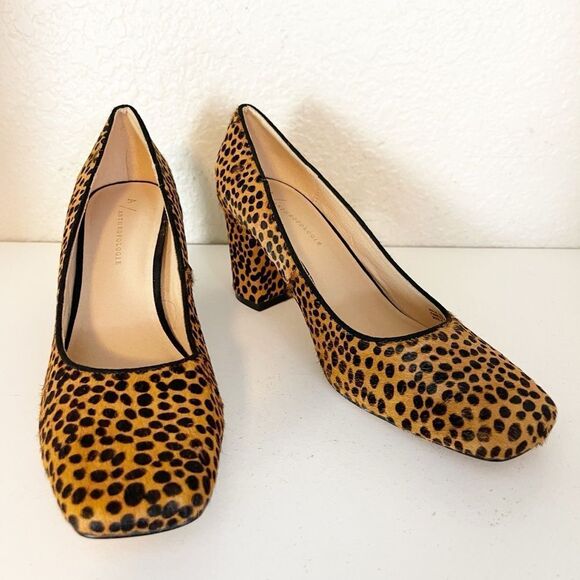 ANTHROPOLOGIE Spotted Leopard Cheetah Calf Hair Square Toe Chunky Heels Pumps. 9 - Picture 5 of 15